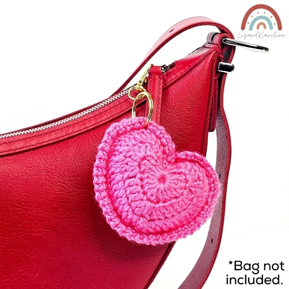 New! Handmade Crochet Barbie Bright Pink Heart Keychain Bag Charm - Picture 9 of 9